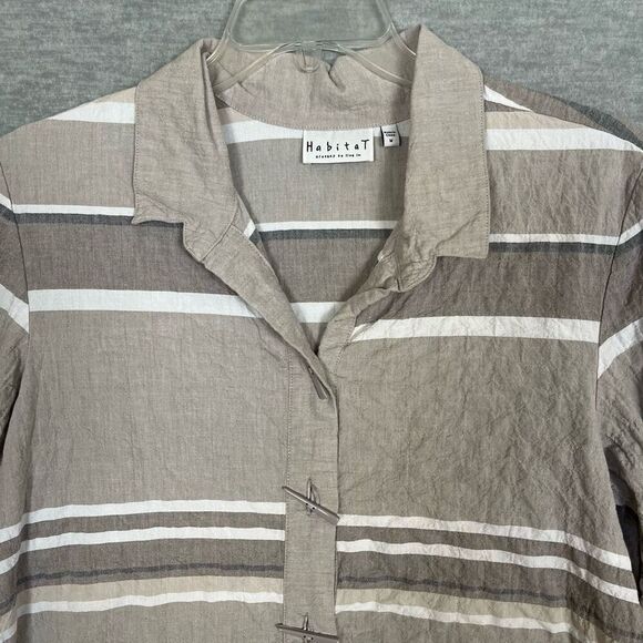 Habitat Lagenlook Artsy Tunic Top Women's Medium Taupe Gray Swing Striped Funky - Picture 3 of 13